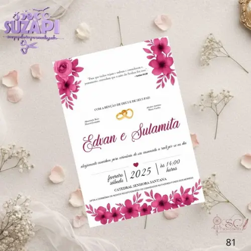 Convite de Casamento Fucsia Tam A5