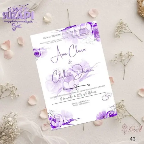 Convite de Casamento Lavanda / Lilás Tam A5