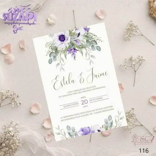 Convite de Casamento Lavanda Lilas Tam A5