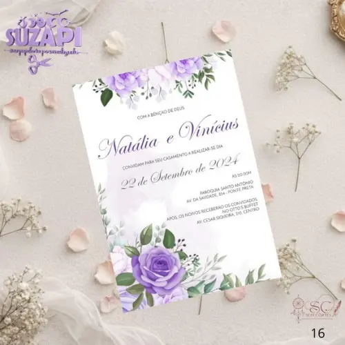 Convite de Casamento Lilás / Roxo Tam A5