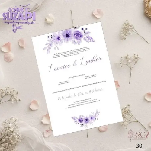 Convite de Casamento Lilás Lavanda Tam A5