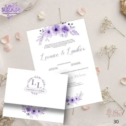 Convite de Casamento Lilás Lavanda Tam A5