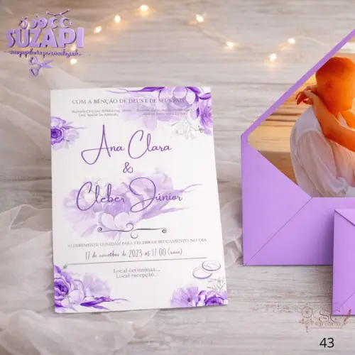 Convite de Casamento Lilás Lavanda Exclusivo