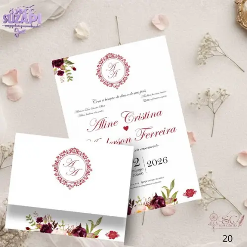 Convite de Casamento Marsala 2 Tam A5