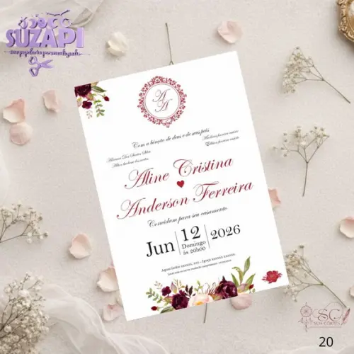 Convite de Casamento Marsala 2 Tam A5