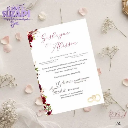 Convite de Casamento Marsala 3 Tam A5