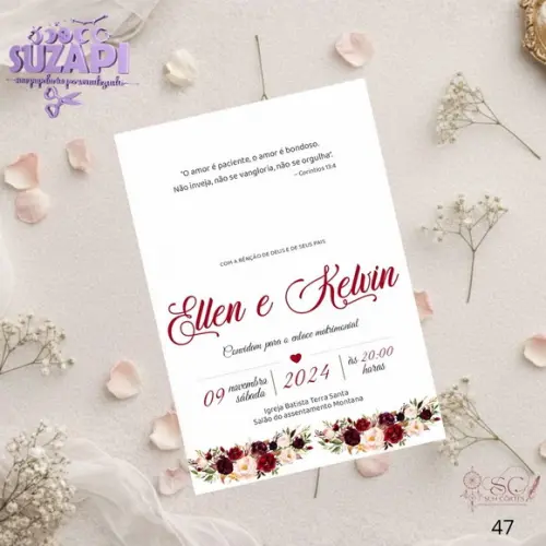 Convite de Casamento Marsala 5 Tam A5