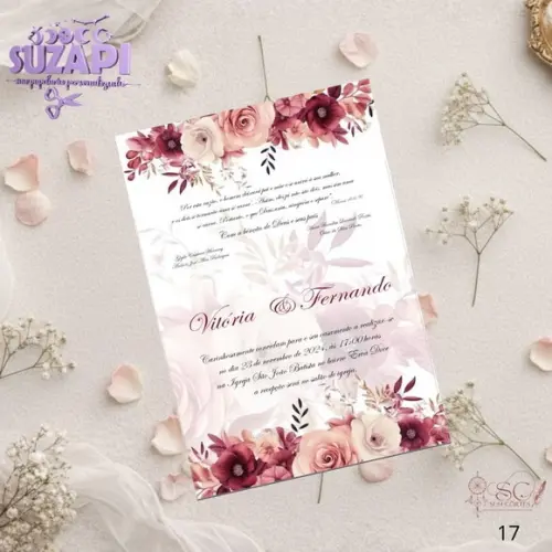 Convite de Casamento Marsala c/ Rosa Chá Tam A5