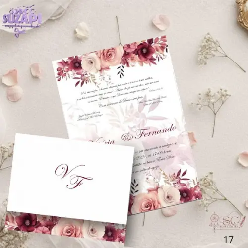 Convite de Casamento Marsala c/ Rosa Chá Tam A5