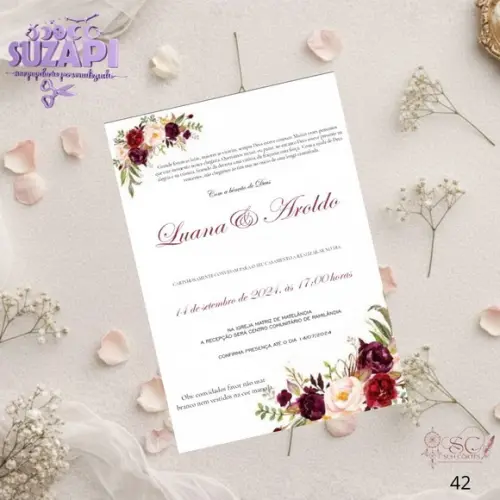 Convite de Casamento Marsala Cantoneira Tam A5