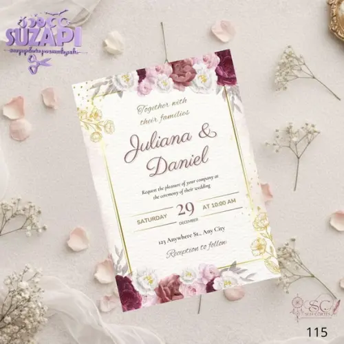 Convite de Casamento Marsala com Rosa Chá e Dourado Tam A5