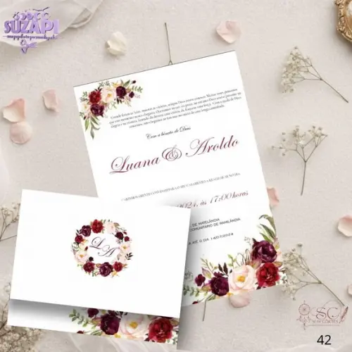 Convite de Casamento Marsala Cantoneira Tam A5