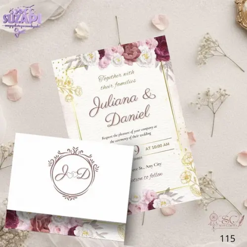 Convite de Casamento Marsala com Rosa Chá e Dourado Tam A5