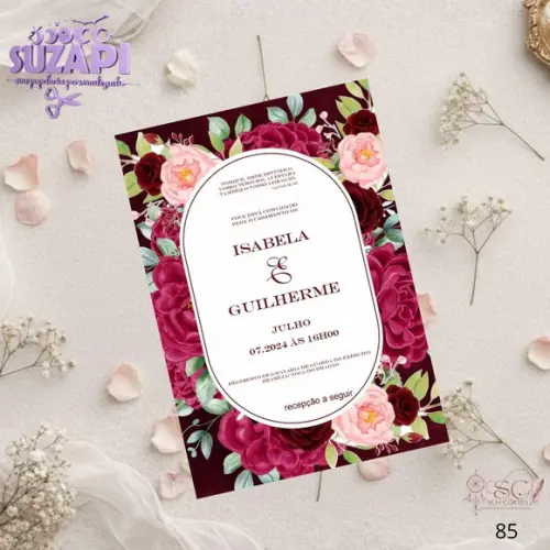 Convite de Casamento Marsala Floral Tam A5