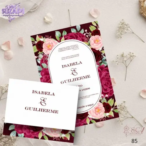 Convite de Casamento Marsala Floral Tam A5