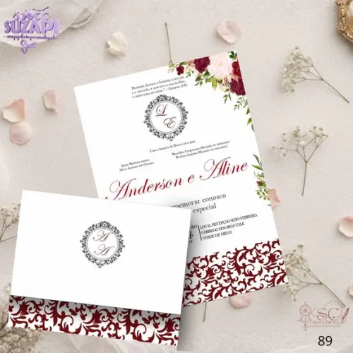Convite de Casamento Marsala Ornamental Tam A5