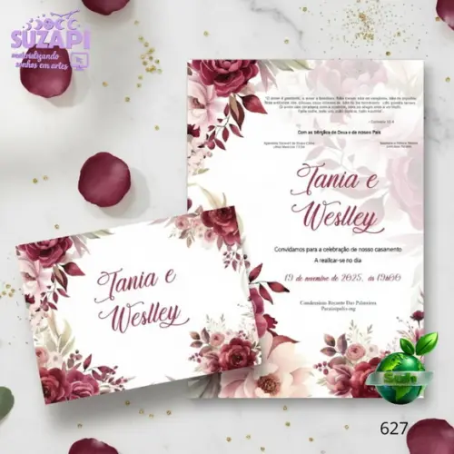 Convite de Casamento Marsala/vinho Barato