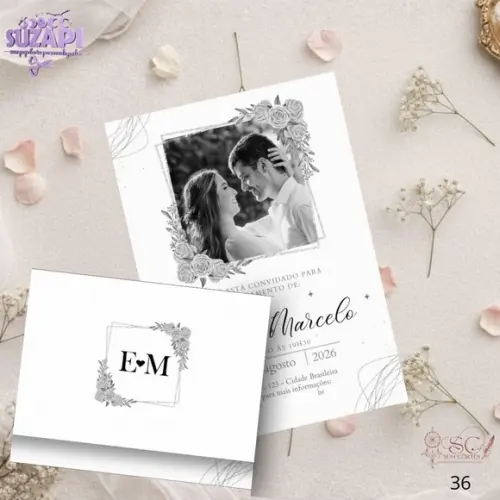 Convite de Casamento Preto e Branco com Foto Tam A5