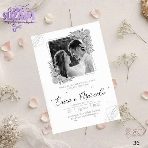 Convite de Casamento Preto e Branco com Foto Tam A5