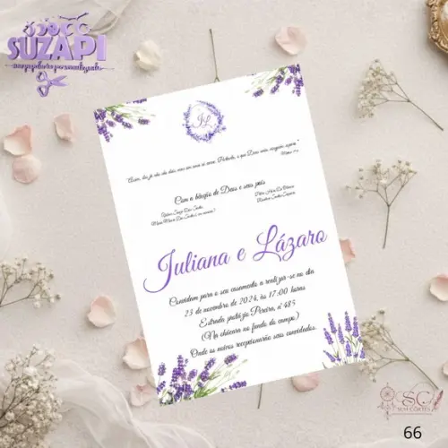 Convite de Casamento Ramos Lavanda Lilás Tam A5