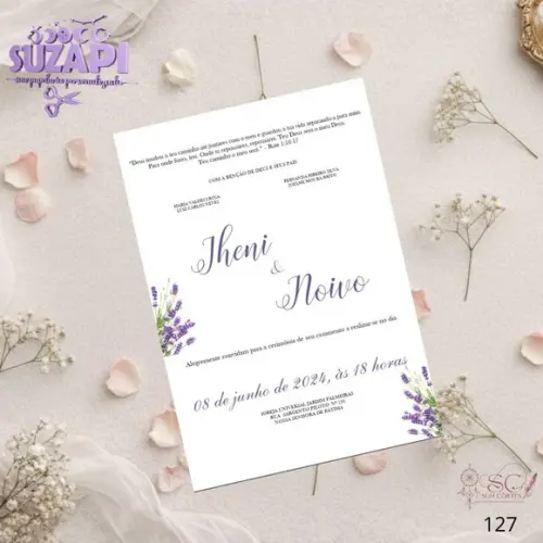 Convite de Casamento Ramos Lilas Lavanda Tam A5
