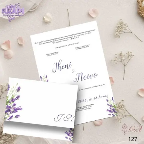 Convite de Casamento Ramos Lilas Lavanda Tam A5