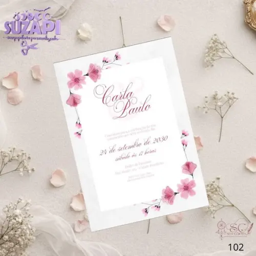 Convite de Casamento Rosa Bebe Tam A5
