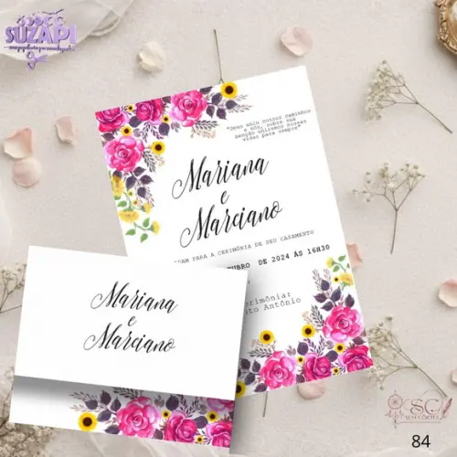 Convite de Casamento Rosa com Amarelo Tam A5