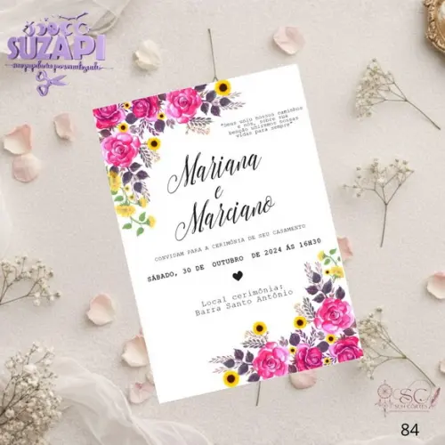 Convite de Casamento Rosa com Amarelo Tam A5
