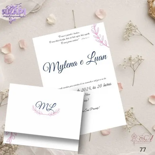 Convite de Casamento Rosa e Azul Minimalista Tam A5