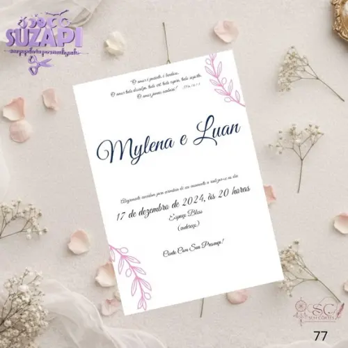 Convite de Casamento Rosa e Azul Minimalista Tam A5