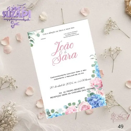 Convite de Casamento Rosa e Azul Tam A5