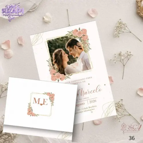 Convite de Casamento Rose com Foto Tam A5
