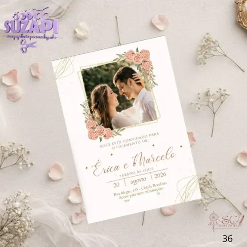 Convite de Casamento Rose com Foto Tam A5