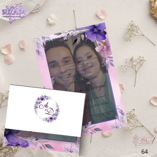 Convite de Casamento Roxo com Foto Tam A5