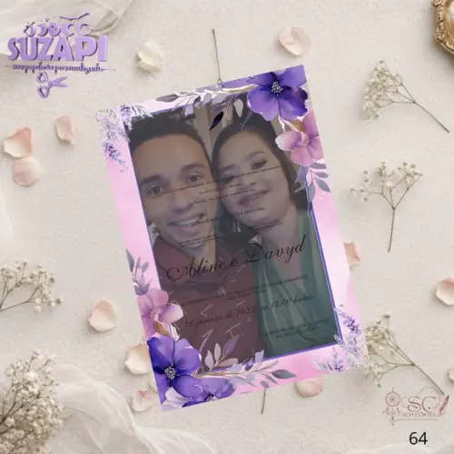 Convite de Casamento Roxo com Foto Tam A5