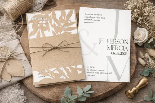 Convite de Casamento Rustico Corte Especial 769