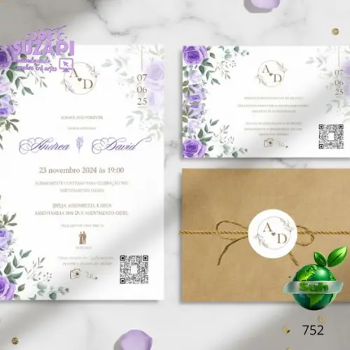 Convite de Casamento Rustico com Lilás