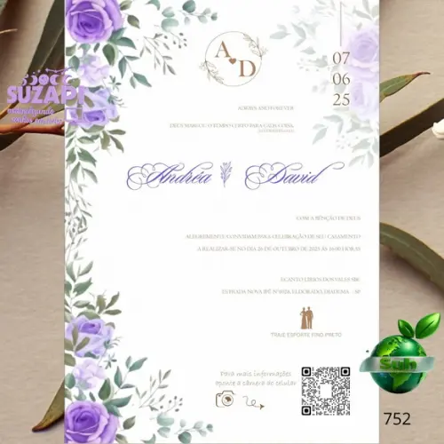 Convite de Casamento Rustico com Lilás