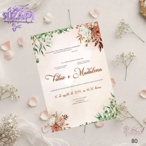 Convite de Casamento Terracota com Verde Tam A5