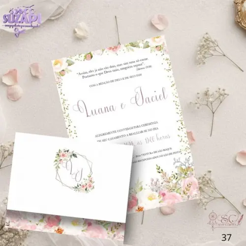Convite de Casamento Tons Patéis Rosa Tam A5