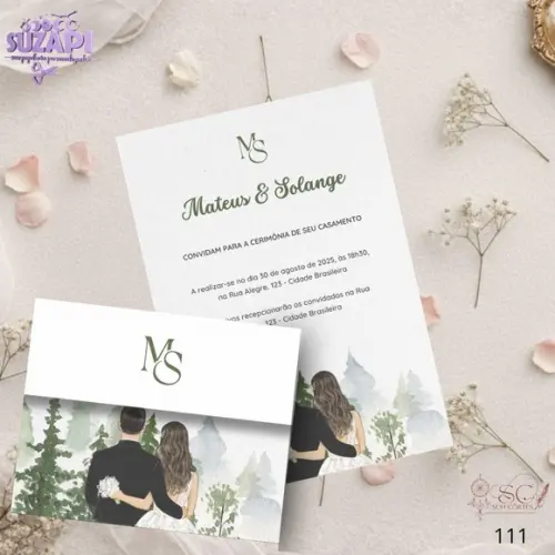 Convite de Casamento Verde Oliva Aquarela Tam A5