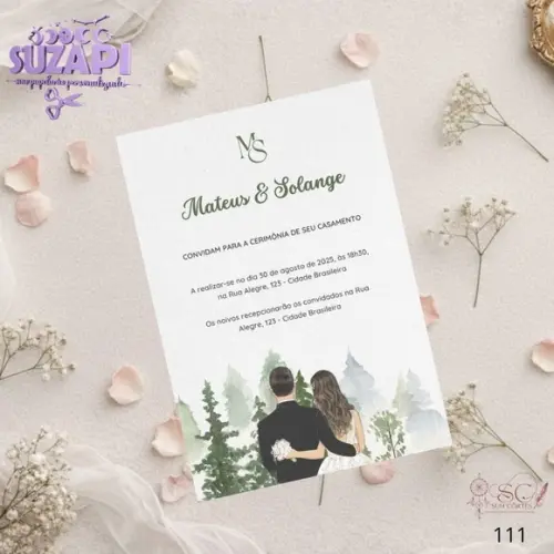 Convite de Casamento Verde Oliva Aquarela Tam A5