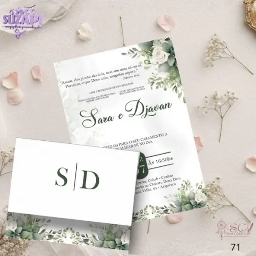 Convite de Casamento Verde Oliva c Iniciais Tam A5