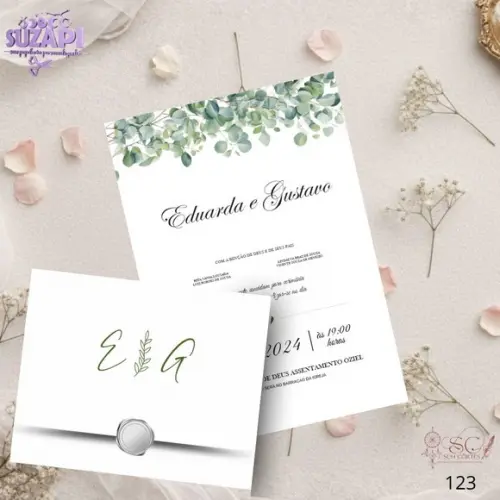 Convite de Casamento Verde Oliva c Lacre de Cera Tam A5