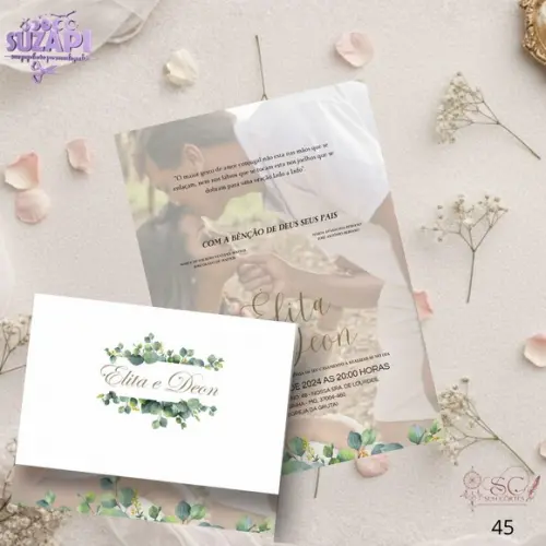 Convite de Casamento Verde Oliva com Foto Tam A5