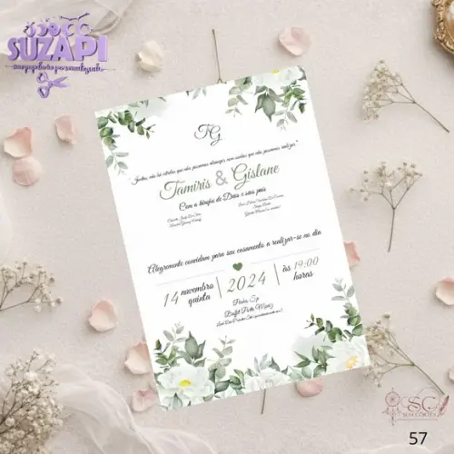 Convite de Casamento Verde Oliva com Branco Tam A5