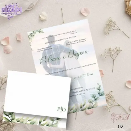 Convite de Casamento Verde Oliva com Foto Tam A5