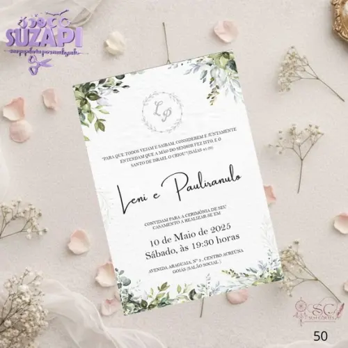 Convite de Casamento Verde Oliva Folhagens Tam A5
