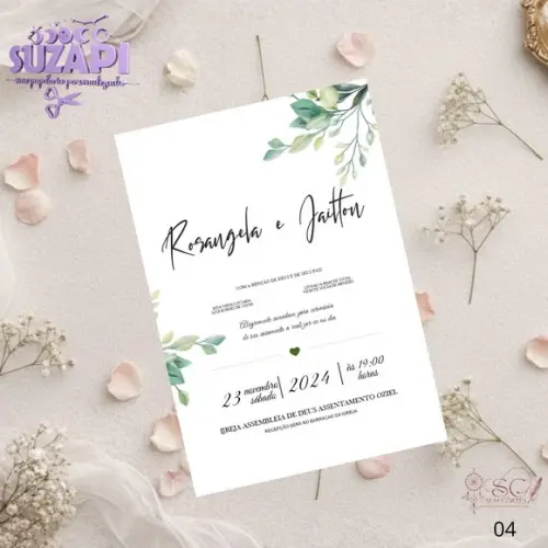 Convite de Casamento Verde Oliva Folhas Tam A5